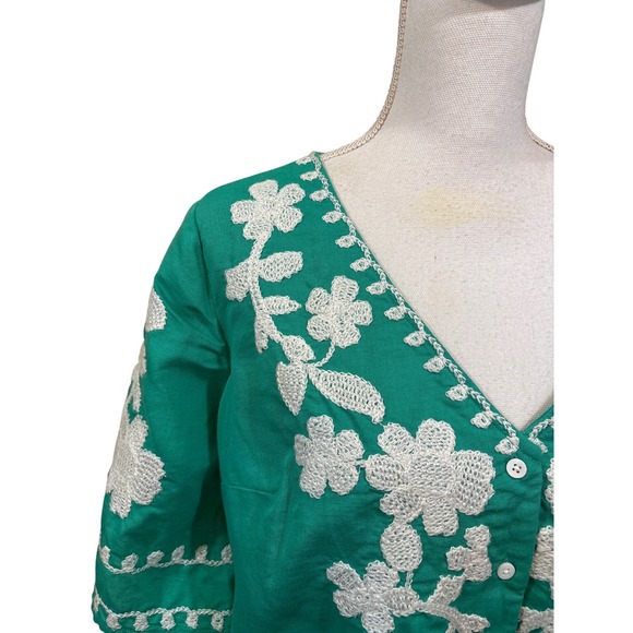 Sezane Antika Green Top Size 42 (US 10), French girl, romantic, embroidered - Picture 4 of 6